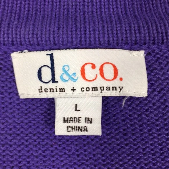 D & Co Sweater Women Size L Purple Open Large Button Mixed Design 100% Cotton - Picture 6 of 7